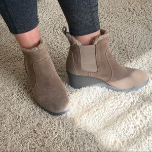 Brown faux suede wedge booties size 9